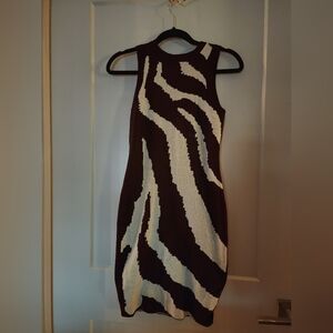 SHEIN Brown and Cream Patterned Mini Dress